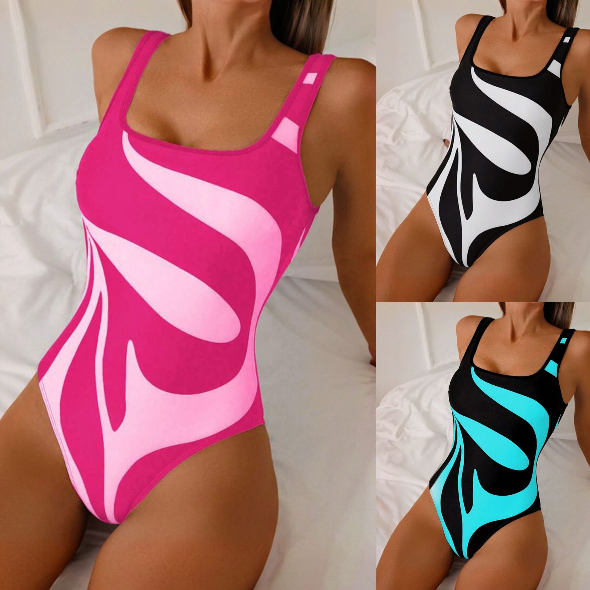 Swimwear - Tankini pour femme, imprimé abstrait, coupe