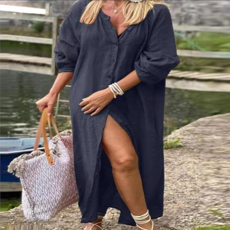 Robe chemise élégante en coton - Casual Loose Linen Shirt Dress avis et prix