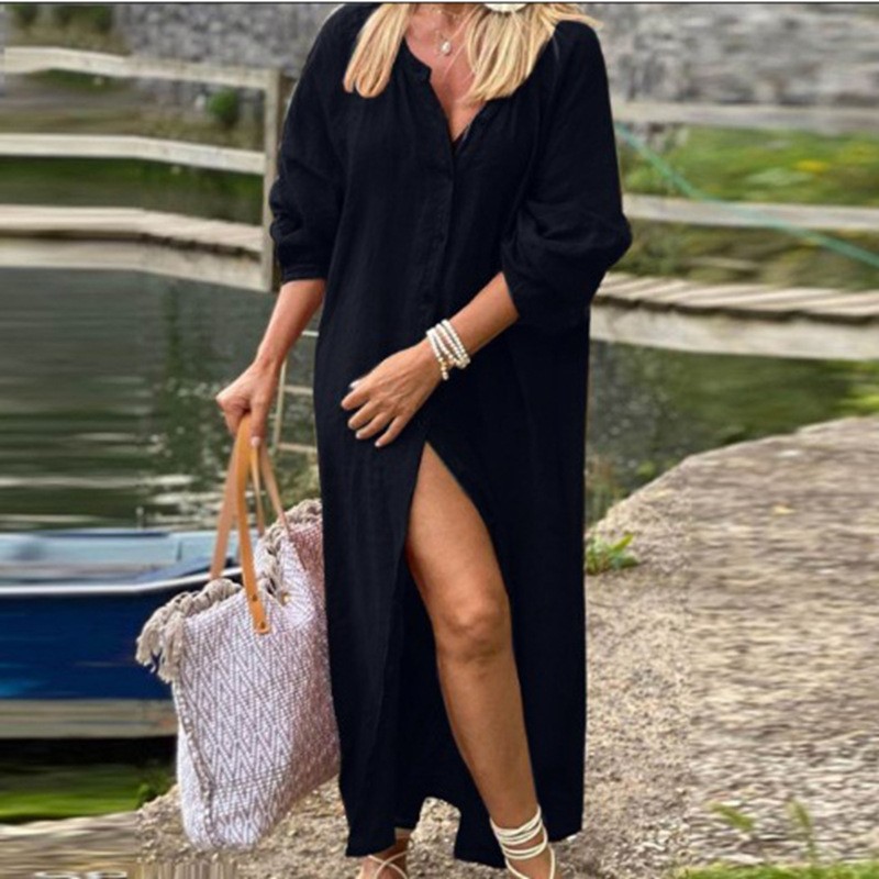 Robe chemise élégante en coton - Casual Loose Linen Shirt Dress avis et prix