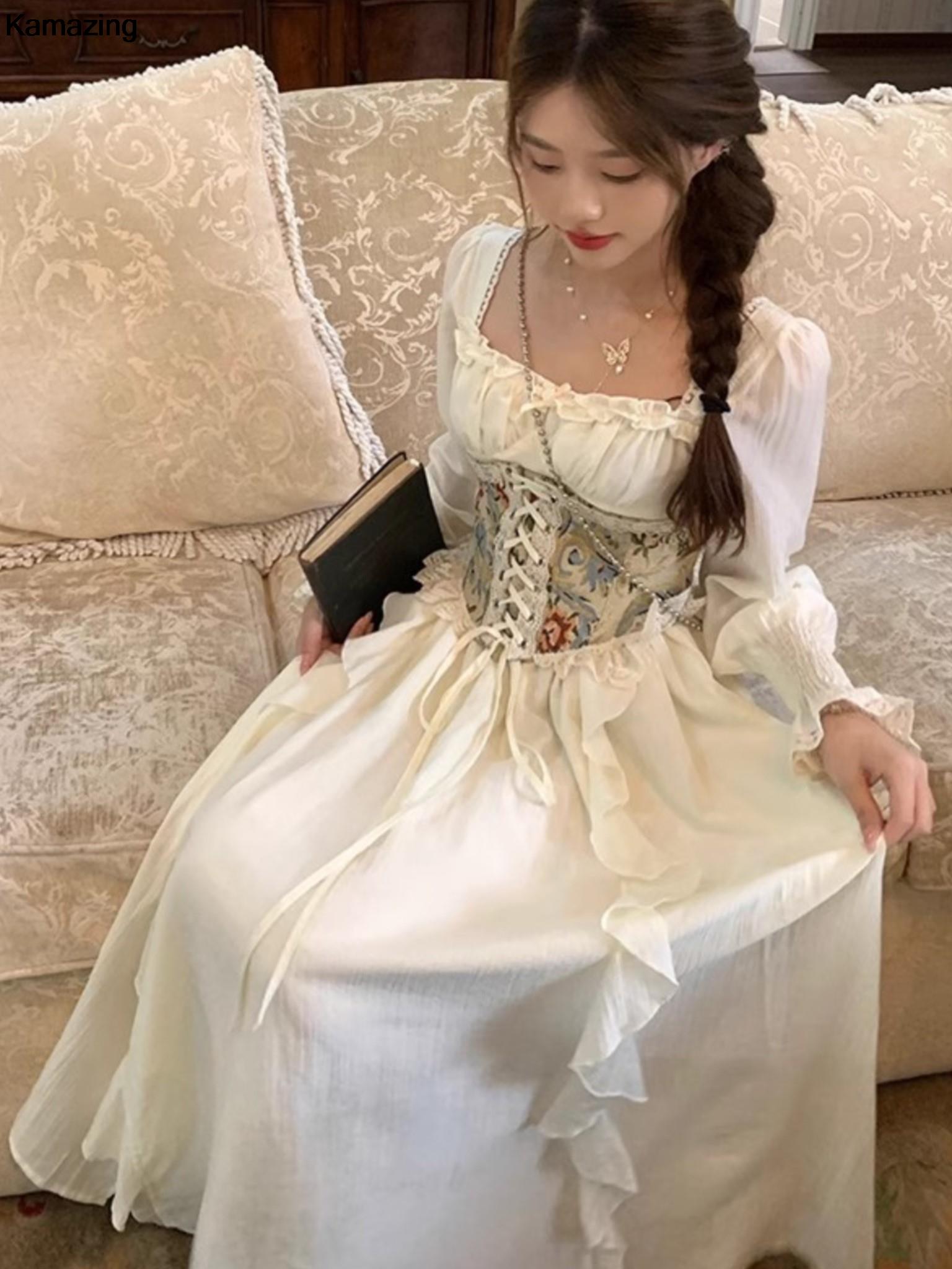 Robe mi-longue corset français - French Vintage Floral Midi Dress avis et prix