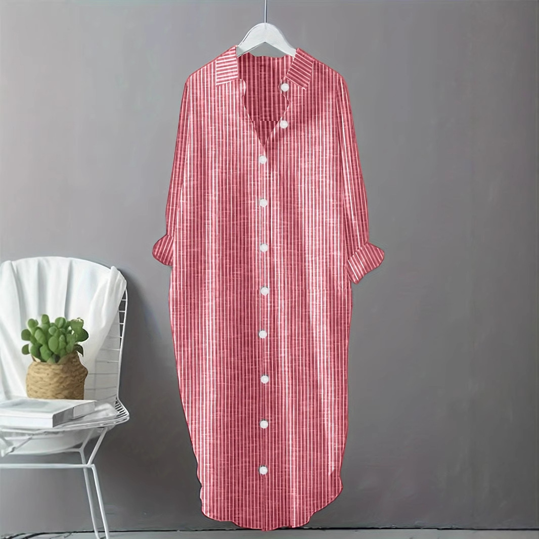 Robe chemise rayée vintage en  - Casual Loose Linen Shirt Dress avis et prix