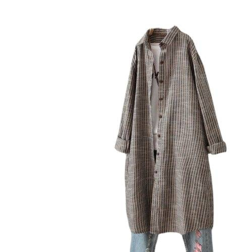 Robe chemise rayée vintage en  - Casual Loose Linen Shirt Dress avis et prix