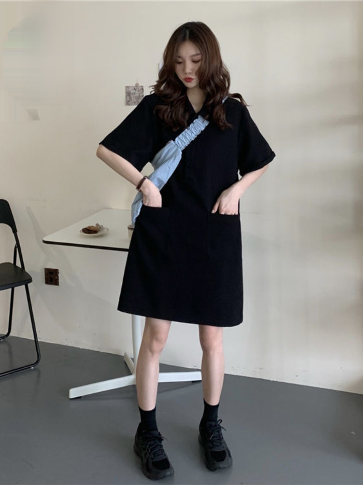 Robe trapèze grande taille à c - Korean Style A Line Shirt Dress avis et prix