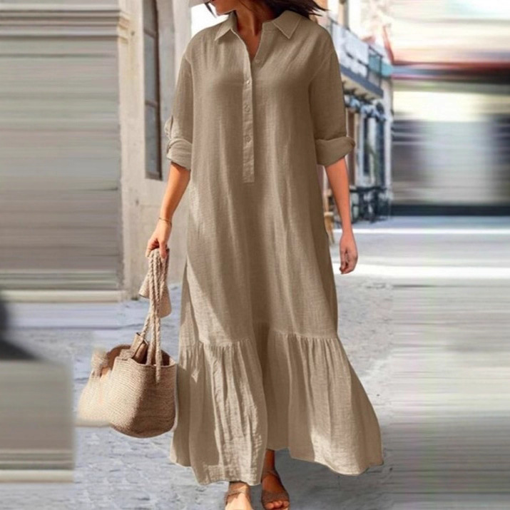 Nouvelle Robe Longue Irréguliè - Casual Loose Linen Shirt Dress avis et prix