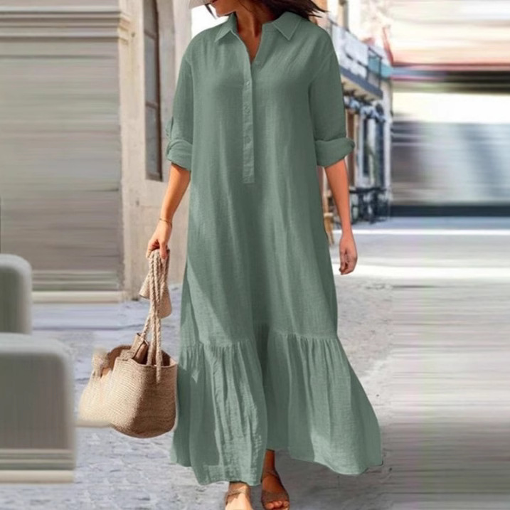 Nouvelle Robe Longue Irréguliè - Casual Loose Linen Shirt Dress avis et prix