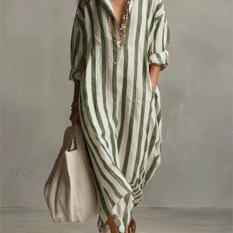 Robe longue élégante en lin à  - Casual Loose Linen Shirt Dress avis et prix