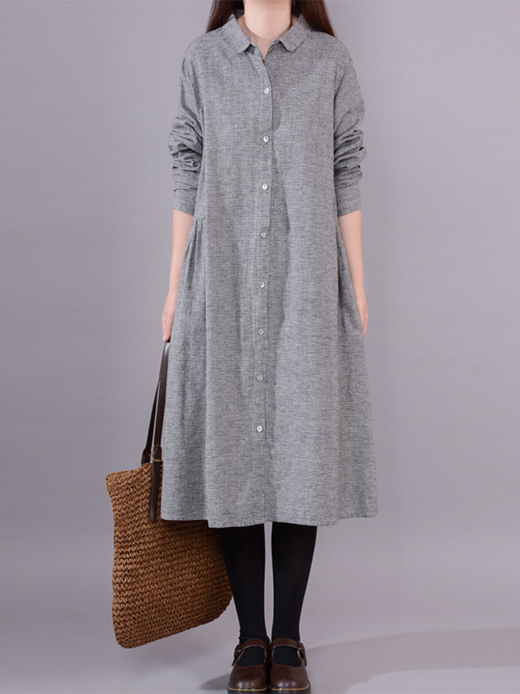 Robe chemise à carreaux en cot - Korean Style A Line Shirt Dress avis et prix