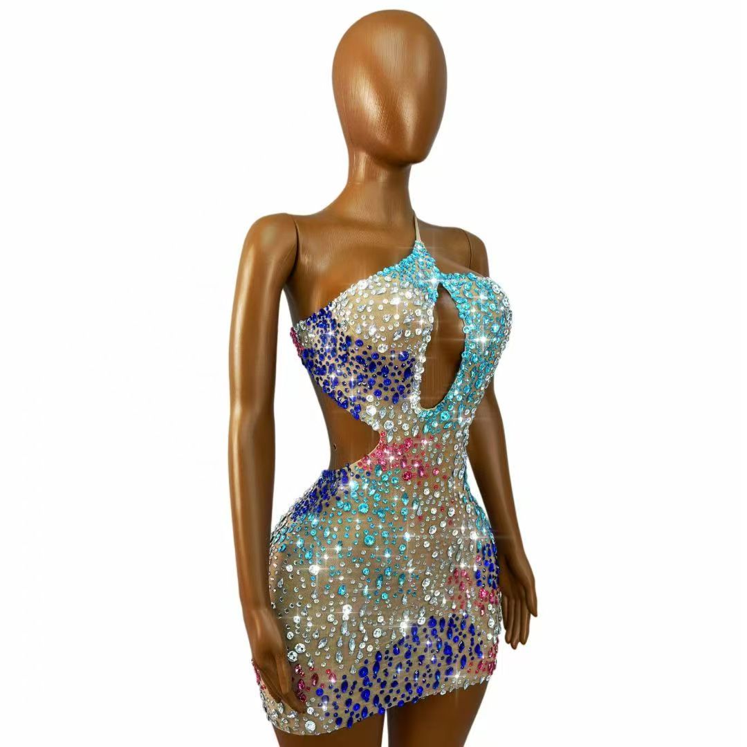 Robe moulante mini dos nu en m - Sparkly Rhinestone Club Party Dress avis et prix