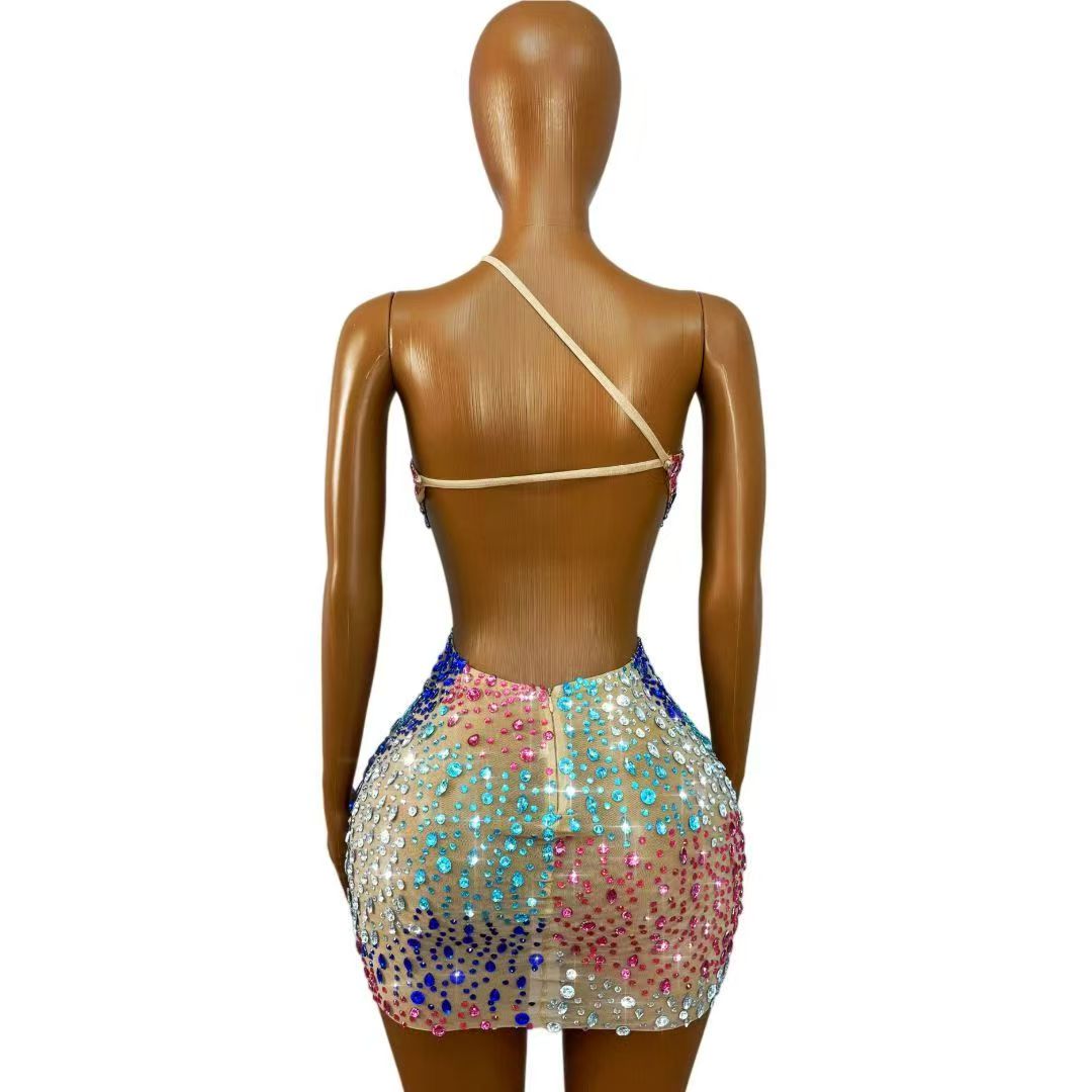 Robe moulante mini dos nu en m - Sparkly Rhinestone Club Party Dress avis et prix